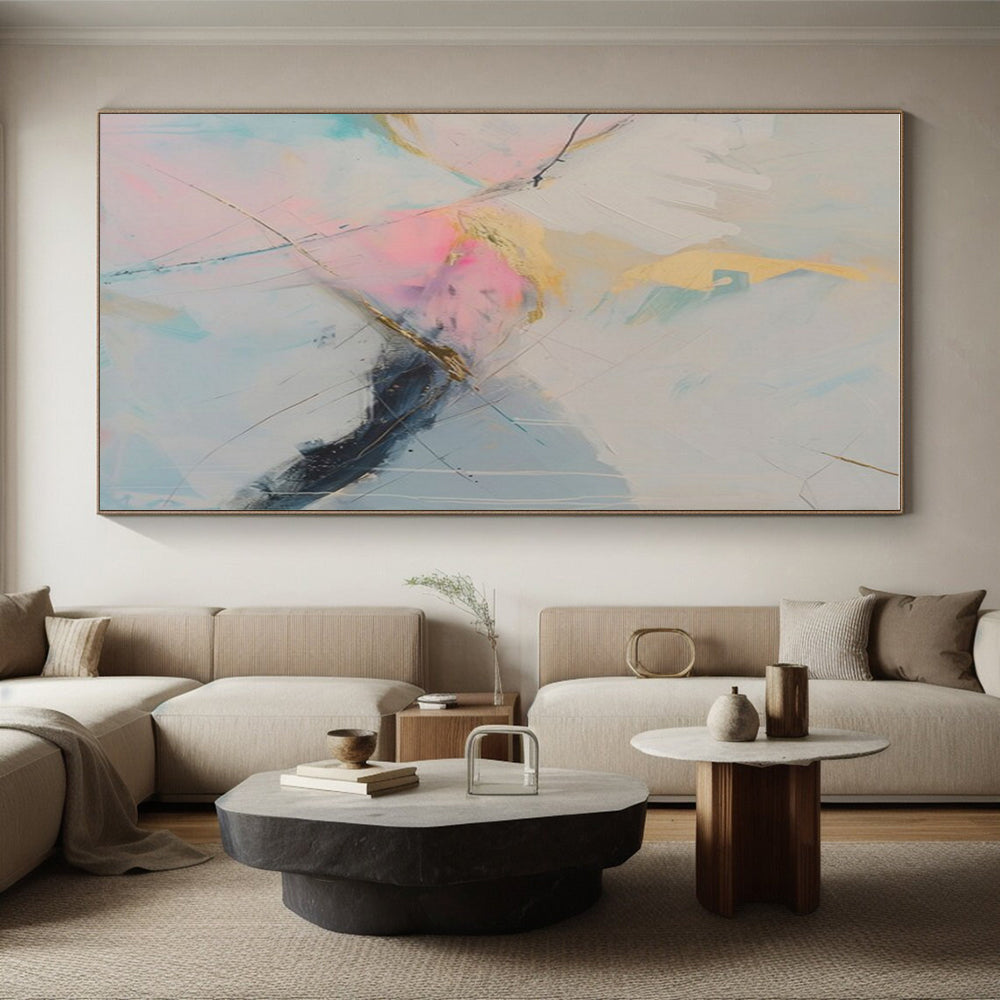 Unique Abstract Art Pink, Blue, and Gold Textured Abstract Art PT716