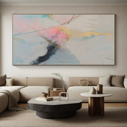 Unique Abstract Art Pink, Blue, and Gold Textured Abstract Art PT716