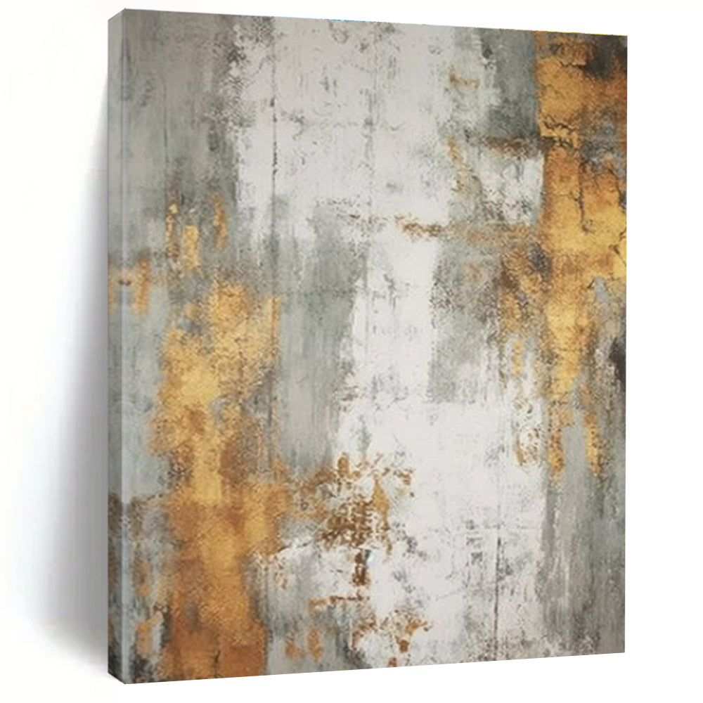 Handmade Art Gold, Gray, and White Textured Abstract Art PT740