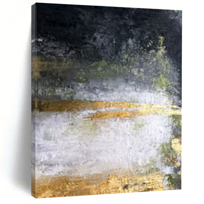 Hand-Painted Black, Gold, and White Textured Abstract Art PT653