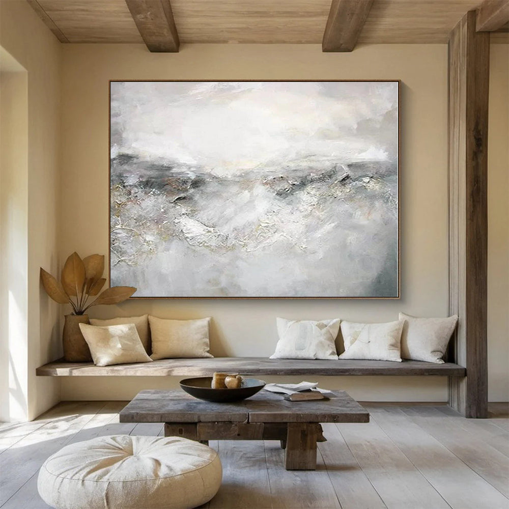 Handmade Art Gray & White Textured Landscape Abstract Painting On Canvas HPS107