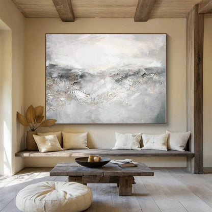 Handmade Art Gray & White Textured Landscape Abstract Painting On Canvas HPS107