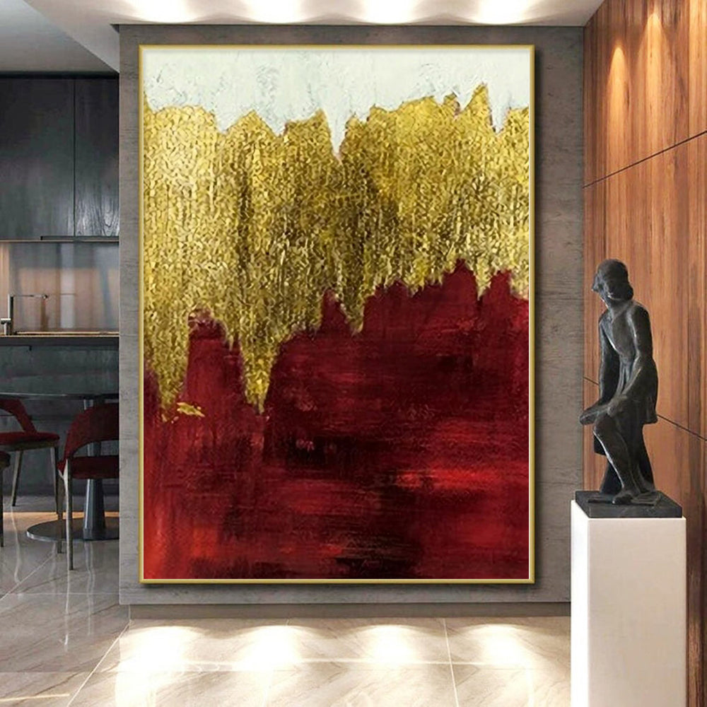 48x60 Red & Gold Textured Abstract Painting On Canvas PT066