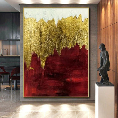 48x60 Red & Gold Textured Abstract Painting On Canvas PT066