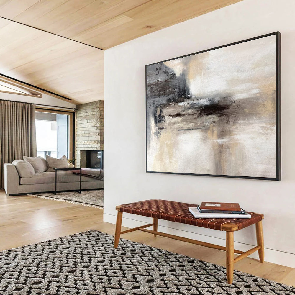 Cool Abstract Paintings Gray, Beige, and Black Textured Abstract Landscape Art HPS408