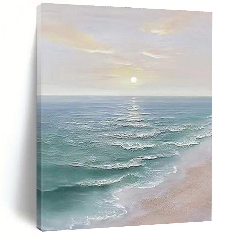 Large Contemporary Wall Art Blue, Beige, and White Coastal Sunset Abstract Painting DPS455