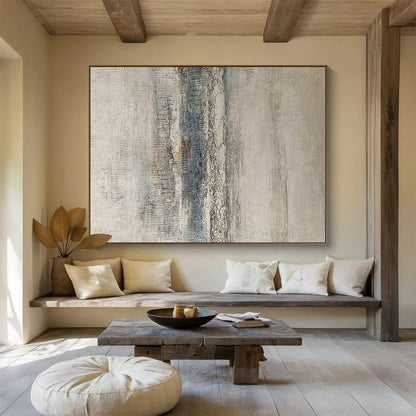 Huge Size Beige, Gray, and Blue Textured Abstract Minimalist Art HPS373