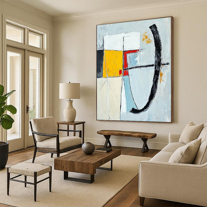 Oversized Abstract Wall Art Multicolor Geometric Abstract Painting On Canvas PT128