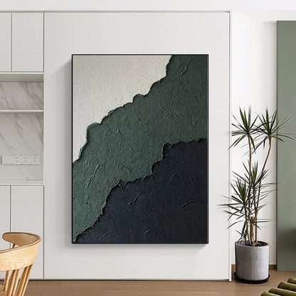 48x60 Green, Black & White Textured Abstract Painting On Canvas PT047