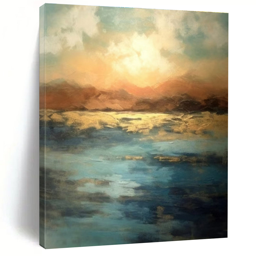 Large Painting In Living Room Colorful Abstract Sunset Over Water, Modern Art Acrylic DPS491
