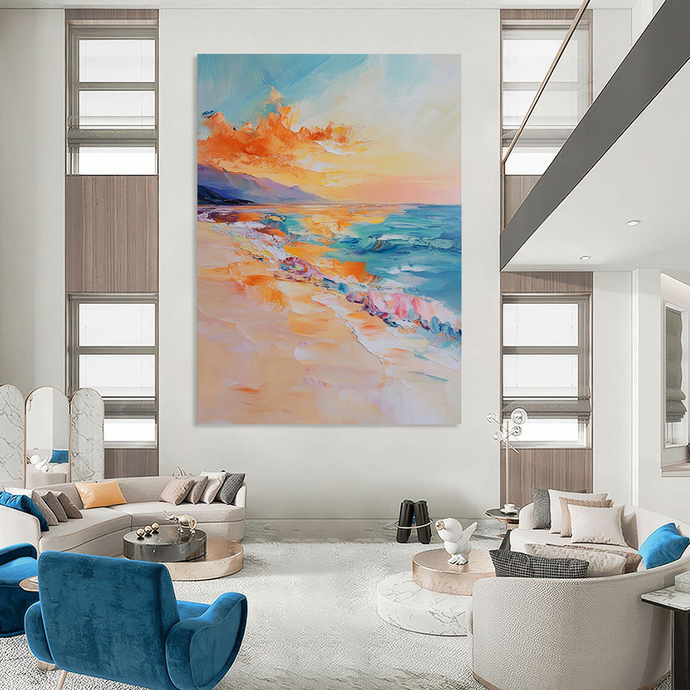 Acrylic Modern Art Paintings Colorful Coastal Sunset Abstract Beach Painting DPS439