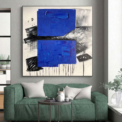 Hand Painted Art Blue Black White Textured Abstract Art PT411