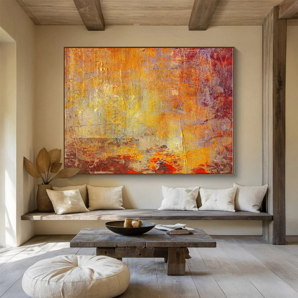 Acrylic Modern Art Paintings Warm Orange & Red Textured Abstract On Canvas HPS062