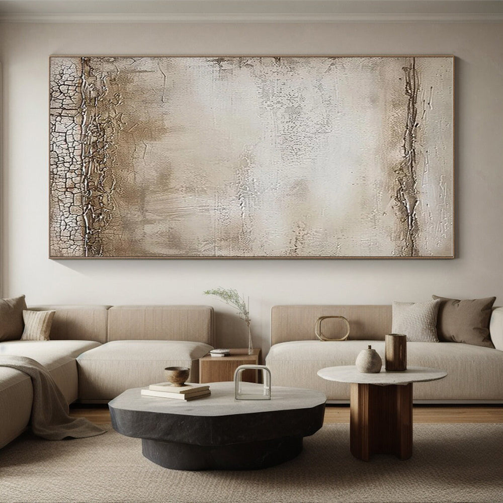 Minimalist Canvas Art in Beige and Brown Textured Design, Hand Painted Art PT297