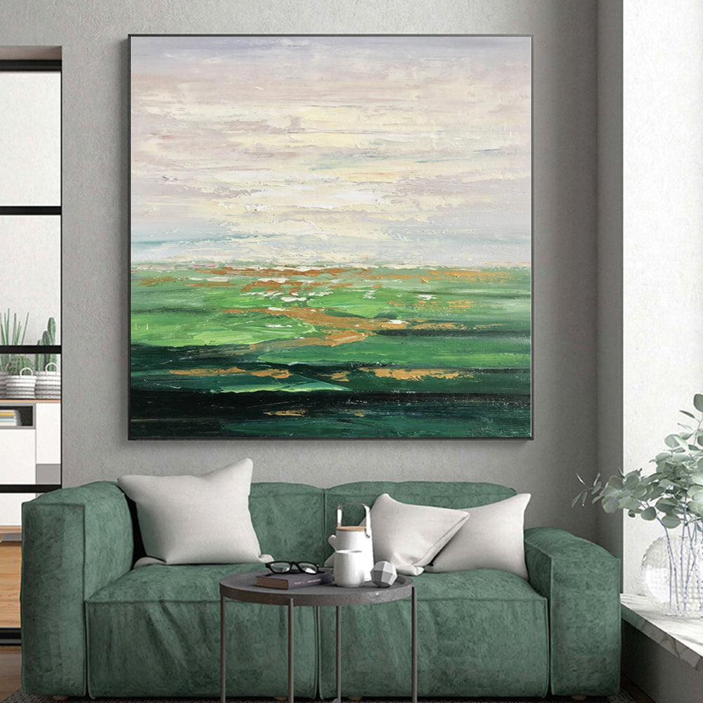 Acrylic Modern Art Paintings Green & Gold Landscape Abstract Painting On Canvas PT067