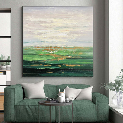 Acrylic Modern Art Paintings Green & Gold Landscape Abstract Painting On Canvas PT067