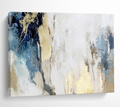 Acrylic Modern Art Paintings Blue, Gold & White Textured Abstract Painting On Canvas HPS112