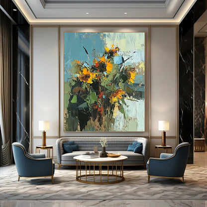 Handmade Art Yellow and Green Sunflower Abstract Floral Painting DPS440