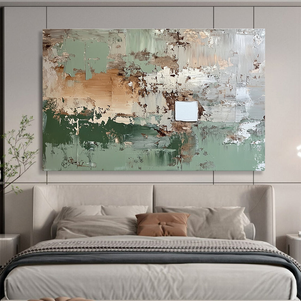 Large Contemporary Wall Art Green, Beige & White Textured Abstract Acrylic Painting HPS249