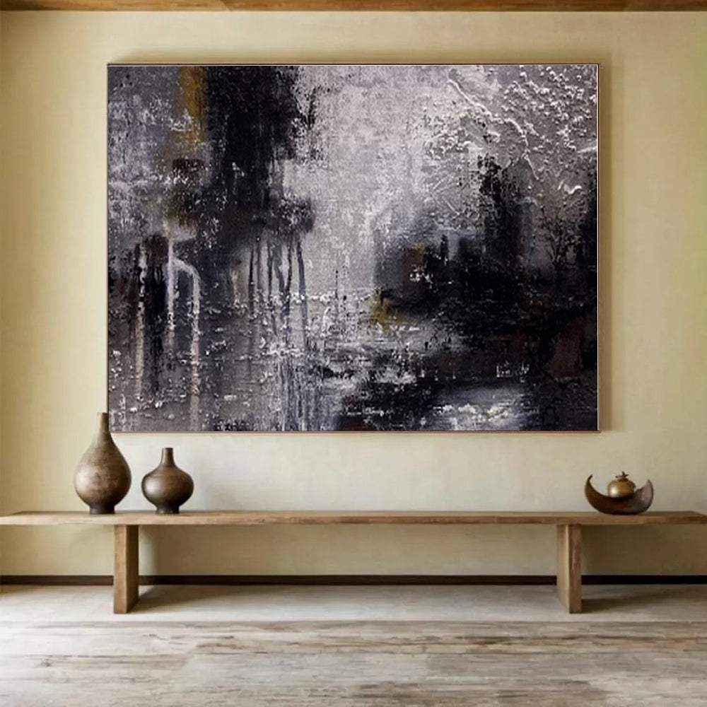 Cool Abstract Paintings Monochrome Textured Cityscape On Canvas HPS007