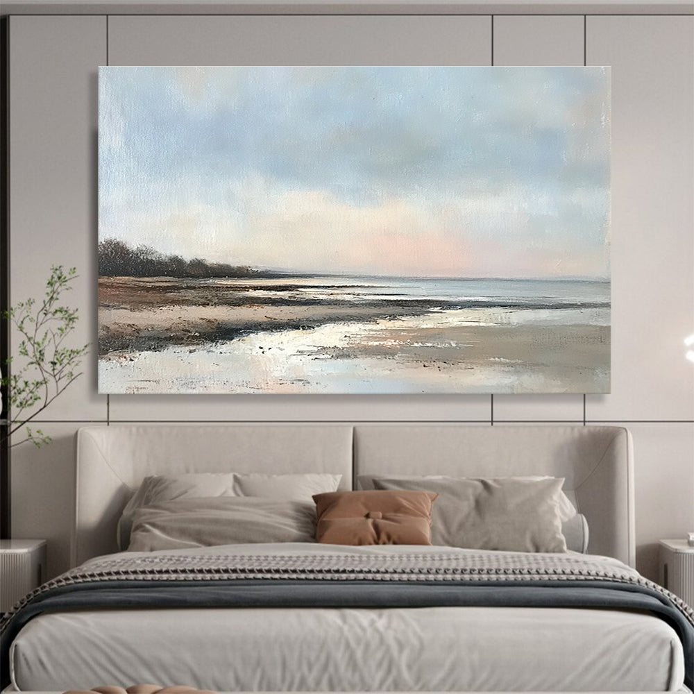 Oversized Abstract Wall Art Blue, Brown, and White Realistic Seaside Scene HPS317