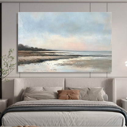 Oversized Abstract Wall Art Blue, Brown, and White Realistic Seaside Scene HPS317
