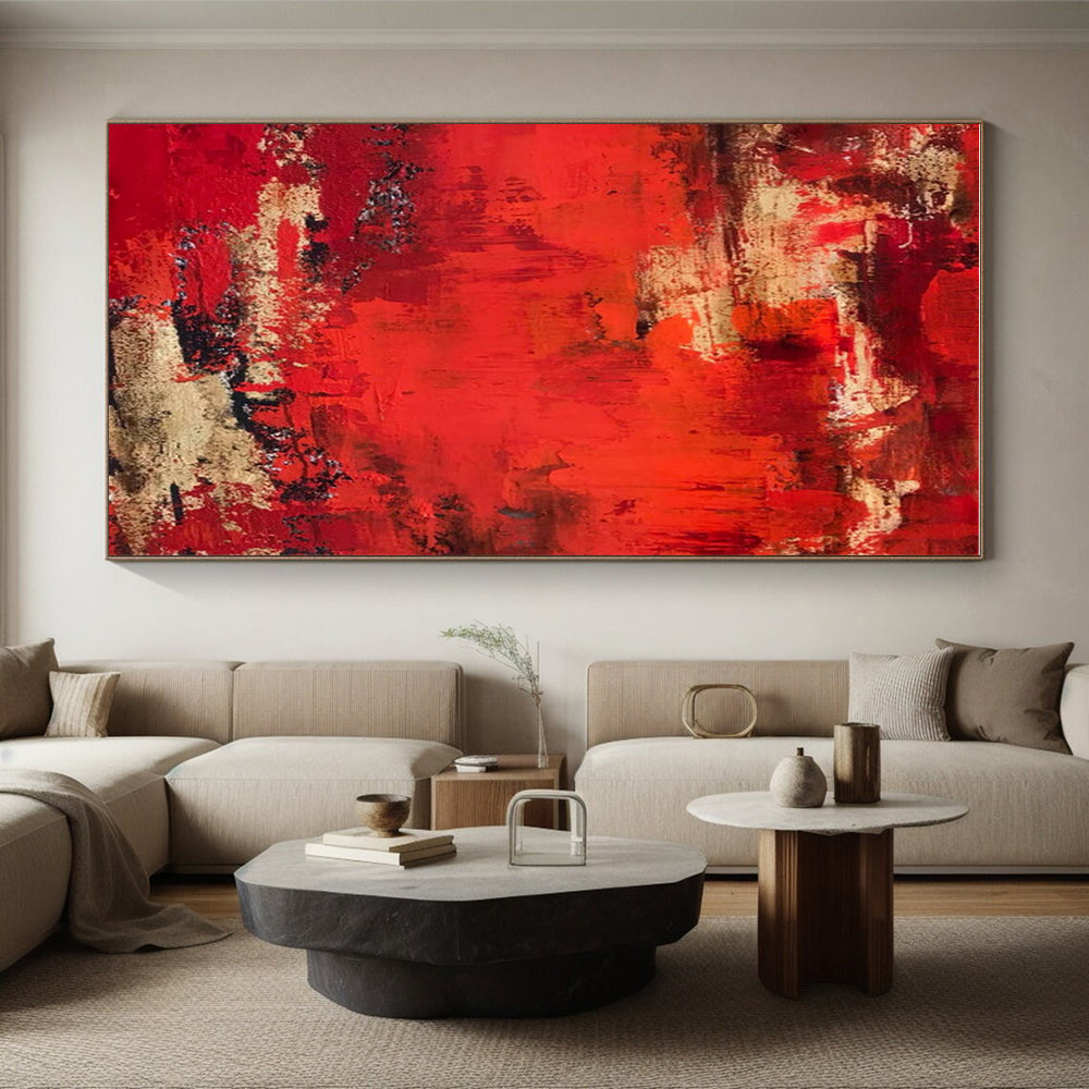 Hand-Painted Red Beige Abstract Textured Acrylic Art PT455