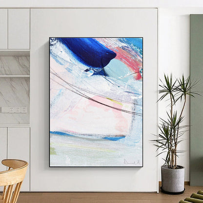 Acrylic Modern Art Paintings in Blue, Pink, White, and Grey Abstract Brushstrokes PT236