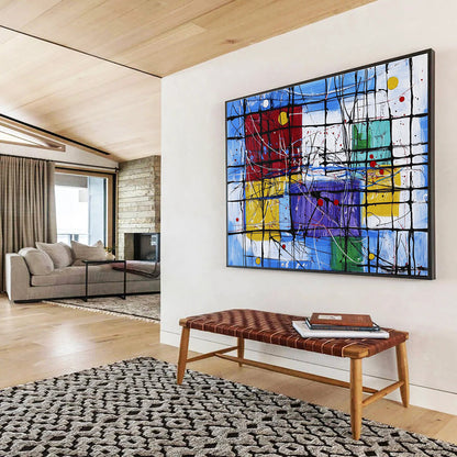 Modern Art Acrylic Multicolor (Blue, Red, Yellow, Purple) Geometric Abstract Painting HPS247