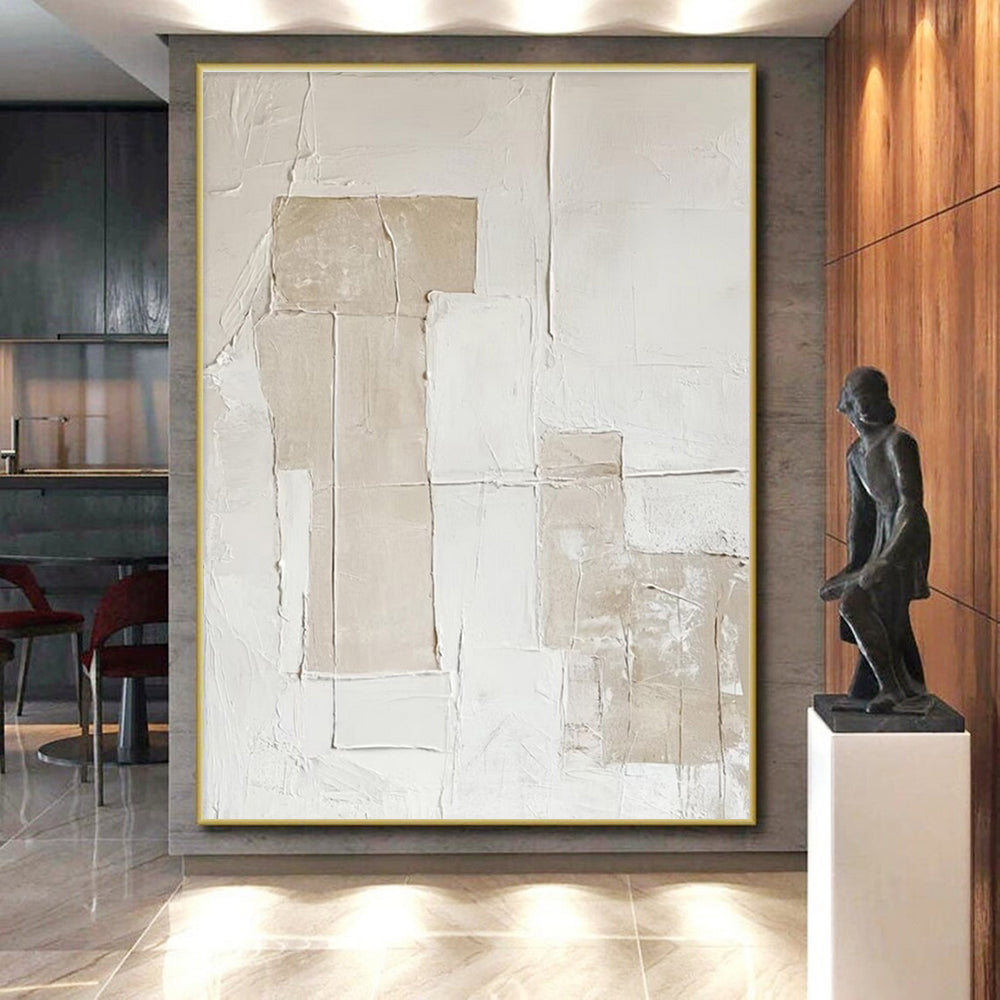 Hand-Painted Beige and White Textured Abstract Art PT745