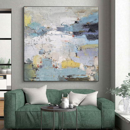 Acrylic Modern Art Paintings in Blue, Grey, Yellow, and White Abstract Urban Textures Painting PT262