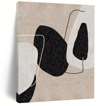 Minimalist Canvas Art Black, Beige, and White Organic Abstract Art PT691