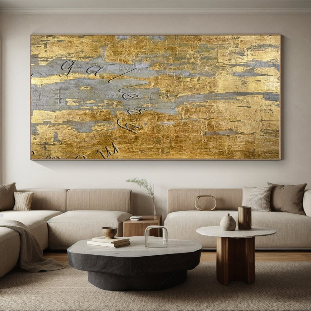 Luxury Abstract Art - Gold & Gray Textured Abstract Art with Embossed Letters PT606
