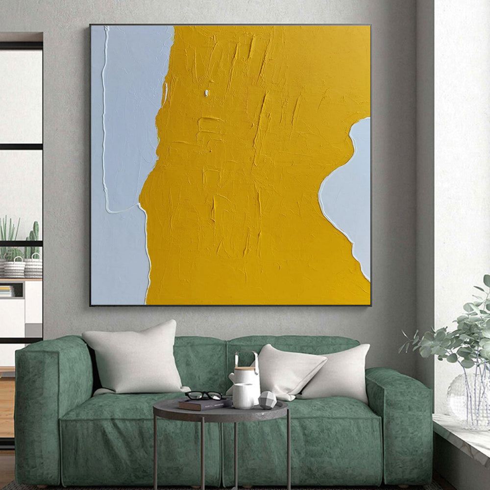 Hand-Painted Yellow and Grey Textural Abstract Shapes Painting PT261