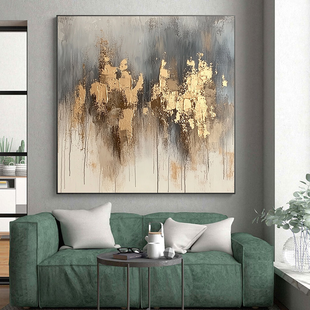 Large Abstract Painting For Living Room, Gold Gray Beige Abstract Textured Art PT170