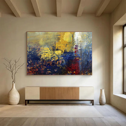 Unique Abstract Art Gold, Blue & Red Urban Abstract On Canvas HPS063