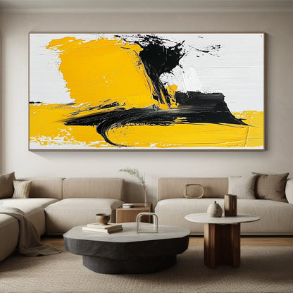 Large Abstract Painting For Living Room, Yellow Black White Abstract Expressionist Art PT140