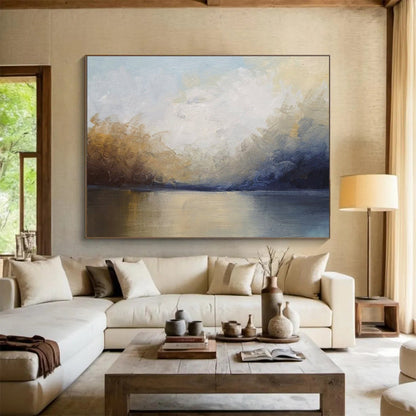 Modern Art Acrylic Blue, Beige & Gray Abstract Coastal Art HPS169