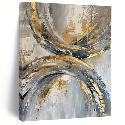 Oversized Abstract Wall Art Gold, Gray, and White Circular Abstract Art PT737