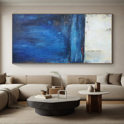 48x60 Blue & Gray Textured Seascape Abstract Painting On Canvas PT096