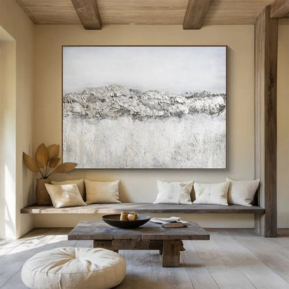 Oversized Abstract Wall Art Gray & White Textured Landscape Art HPS229