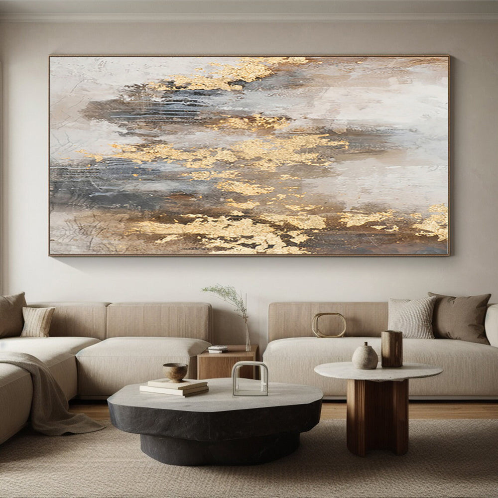 Oversized Abstract Wall Art Gray Gold Textured Abstract Art PT503