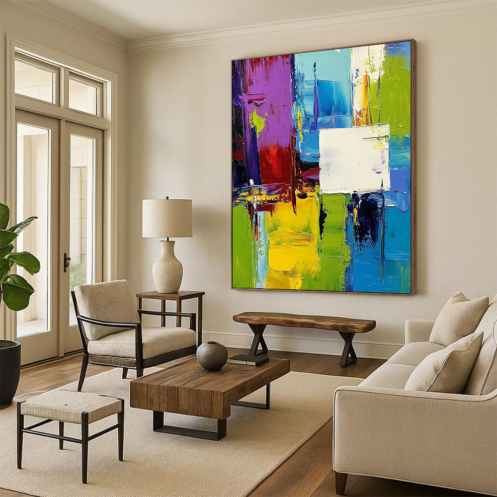 Big Abstract Painting On Canvas, Colorful Geometric Abstract Art On Canvas PT133