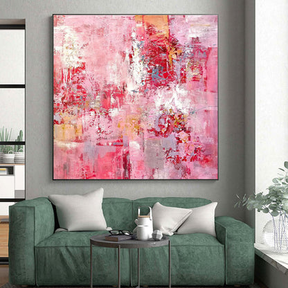 Hand-Painted Pink Red Abstract Expressionist Acrylic Art PT345