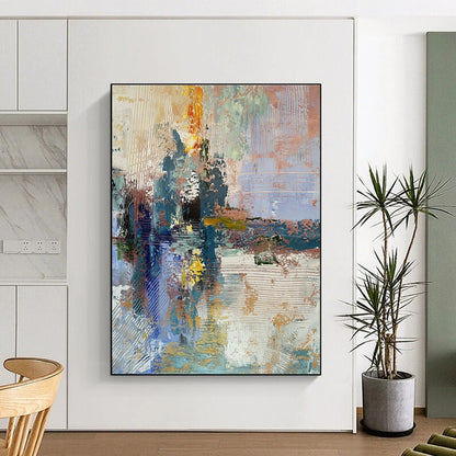Acrylic Modern Art Paintings Blue, Gold, and Pink Textured Abstract Art PT772