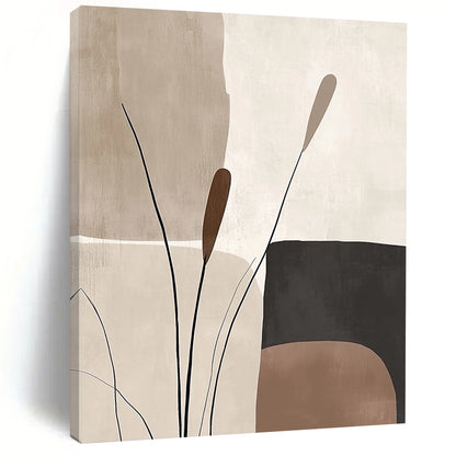 Abstract Canvas Wall Art Large, Beige Brown Black Minimalist Plant Abstract Art PT135