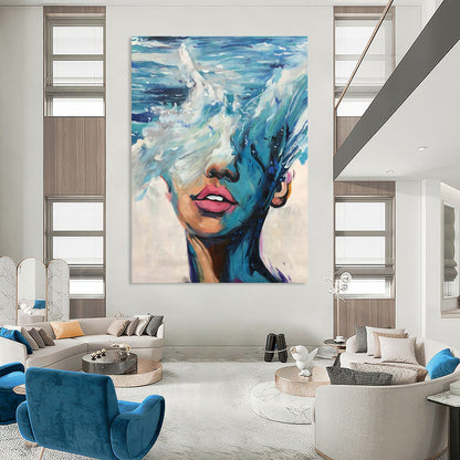 Acrylic Modern Art Paintings Blue, White, and Pink Abstract Portrait Painting DPS453