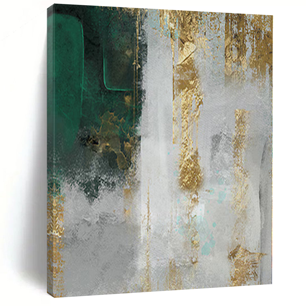 Unique Abstract Art Green, Gold & Gray Textured Abstract Painting On Canvas PT085