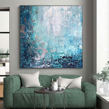 Oversized Abstract Wall Art in Teal, Blue, and Pink, Handmade Art Piece PT295