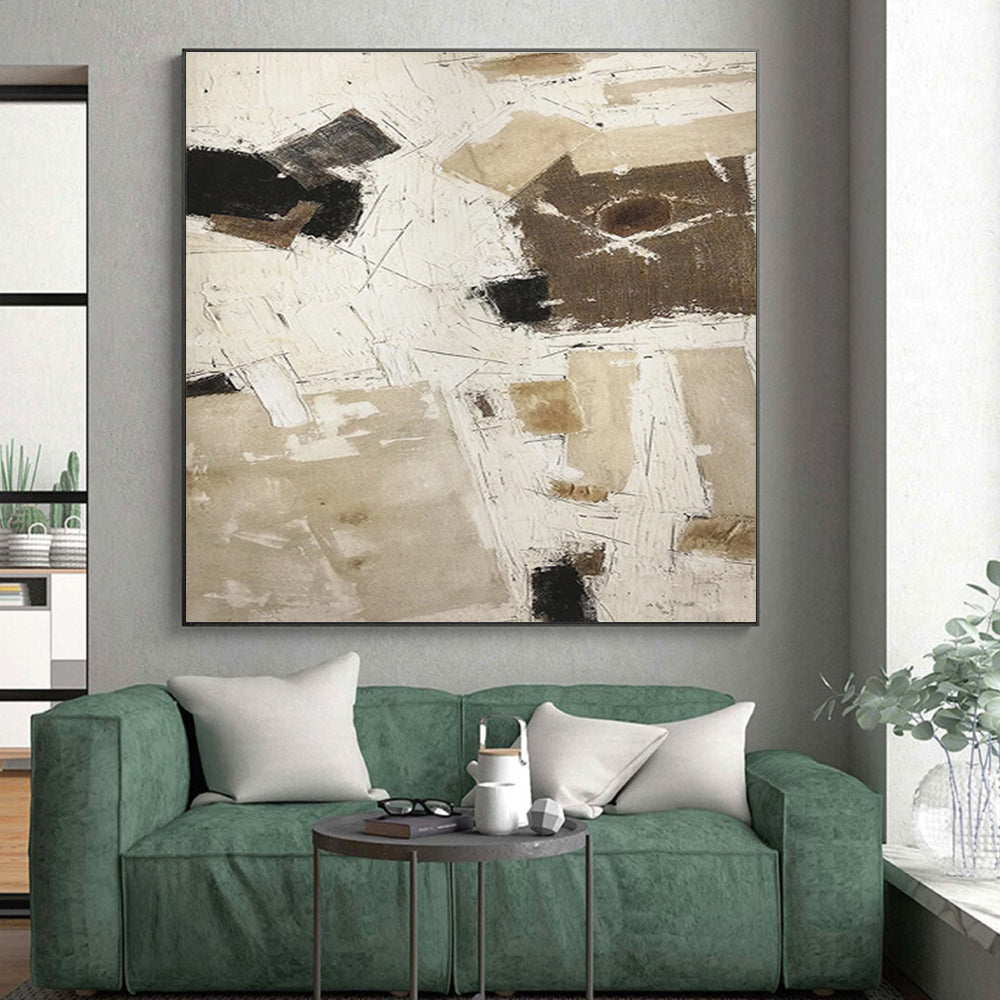 Unique Abstract Art in Beige, Brown, and Black Textured Shapes, Hand-Painted Acrylic Art PT320